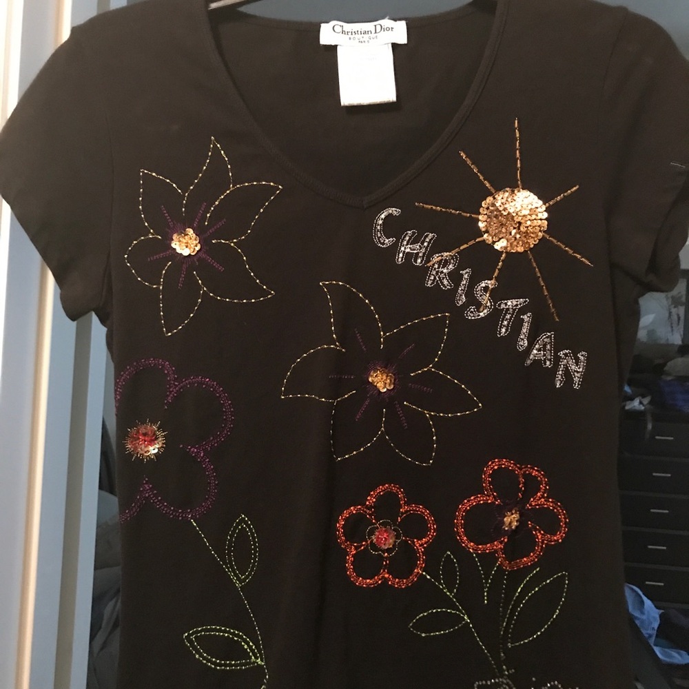 Christian Dior flower embroidered t shirt